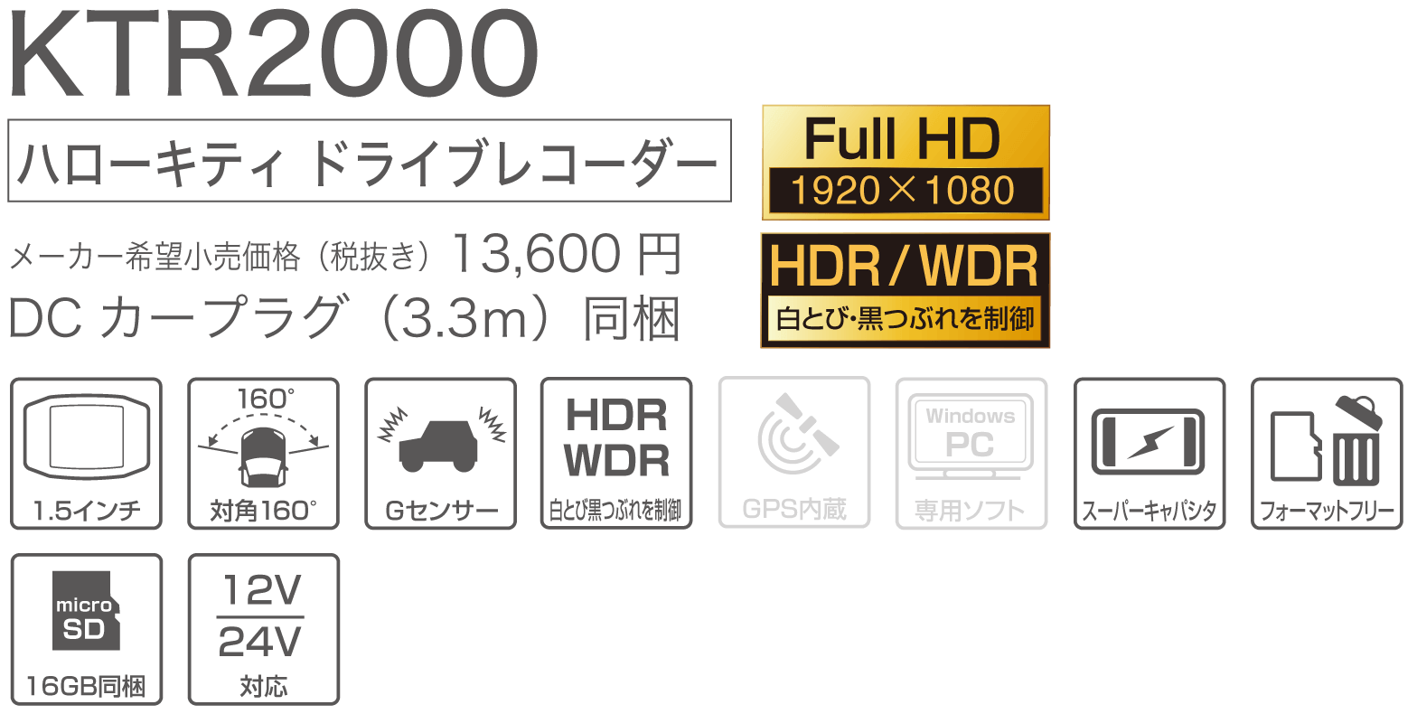 KTR2000 製品の特徴｜ハローキティ ドライブレコーダー｜SEIWA（セイワ）