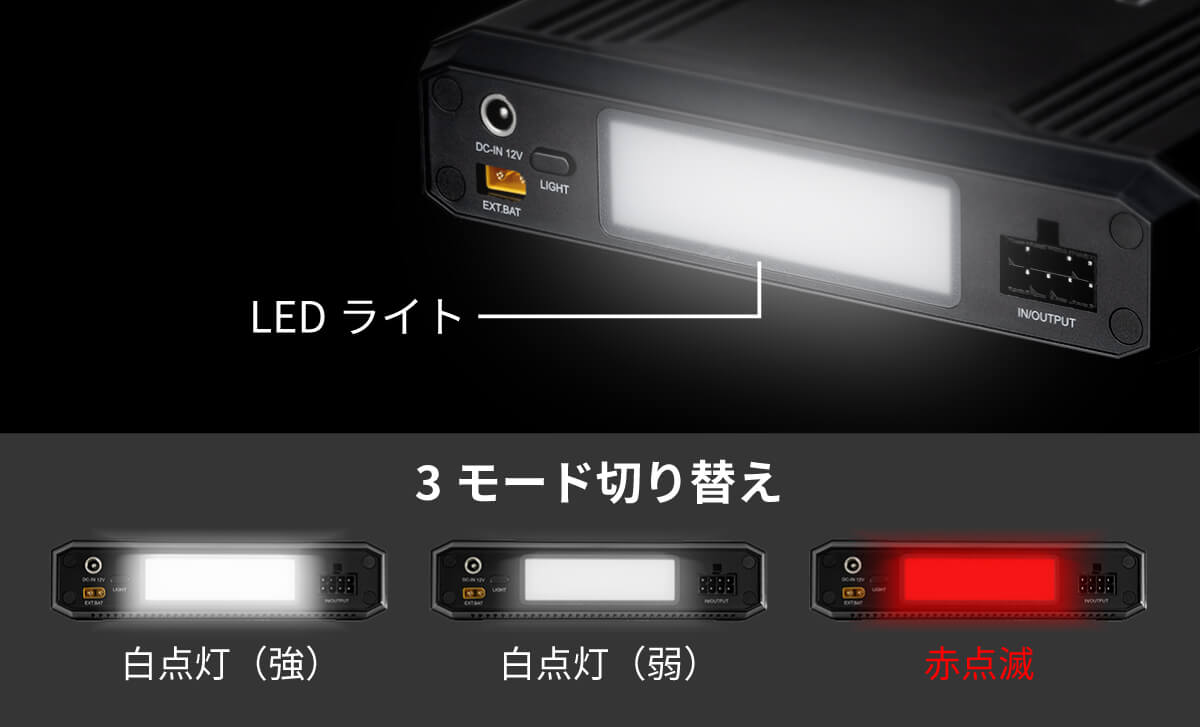 バッテリーのLEDを3段階で表した写真