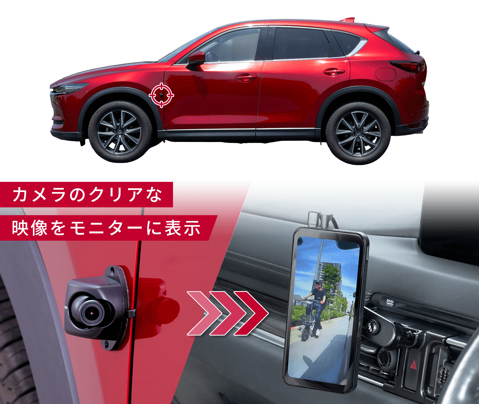 CX-5に取付けたカメラがモニターで確認できるイメージ画像